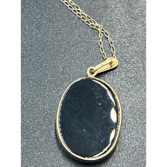 OTC Italy Vintage 10k Yellow Gold Blue Agate Mother Child Carved Cameo Pendant - Picture 10 of 14